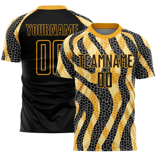 Custom Black Gold Animal Print Sublimation Soccer Uniform Jersey - Sky-Custom