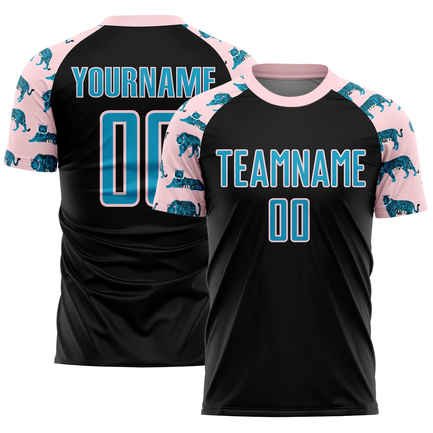 Custom Black US Navy Blue-Light Pink Tiger Sublimation Soccer Uniform Jersey - Sky-Custom
