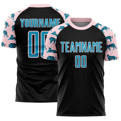 Custom Black US Navy Blue-Light Pink Tiger Sublimation Soccer Uniform Jersey - Sky-Custom