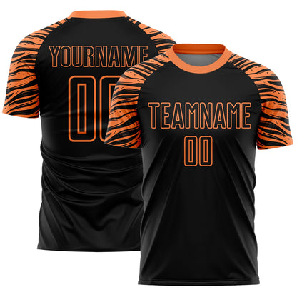 Custom Black Orange Tiger Stripes Sublimation Soccer Uniform Jersey - Sky-Custom