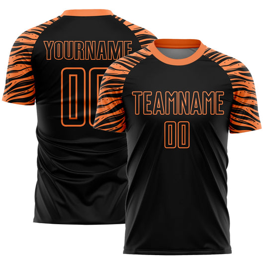 Custom Black Orange Tiger Stripes Sublimation Soccer Uniform Jersey - Sky-Custom