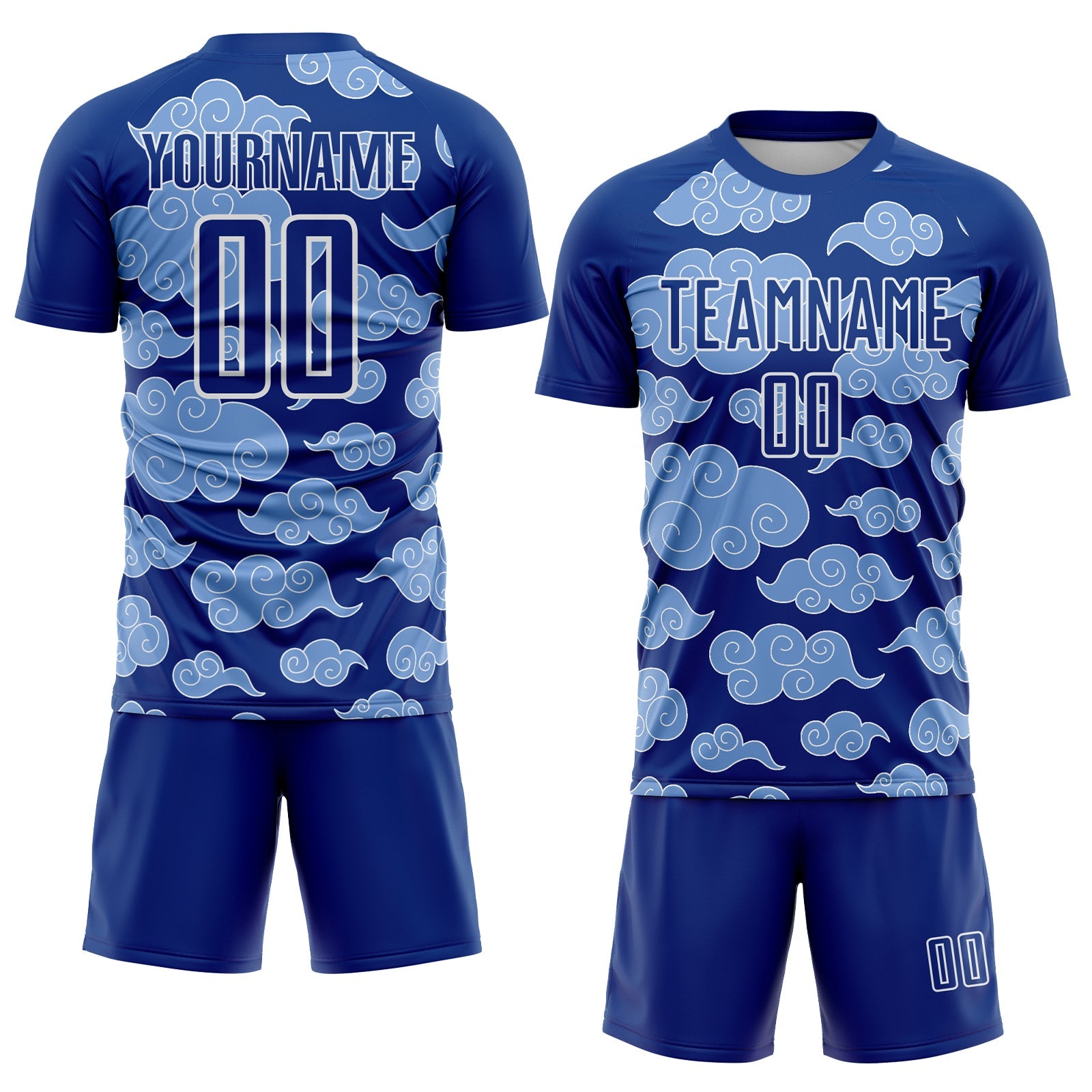 Custom Royal White Cloud Pattern Sublimation Soccer Uniform Jersey - Sky-Custom