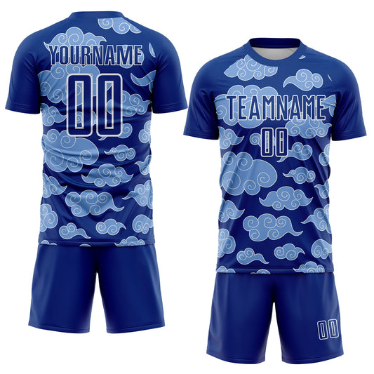 Custom Royal White Cloud Pattern Sublimation Soccer Uniform Jersey - Sky-Custom