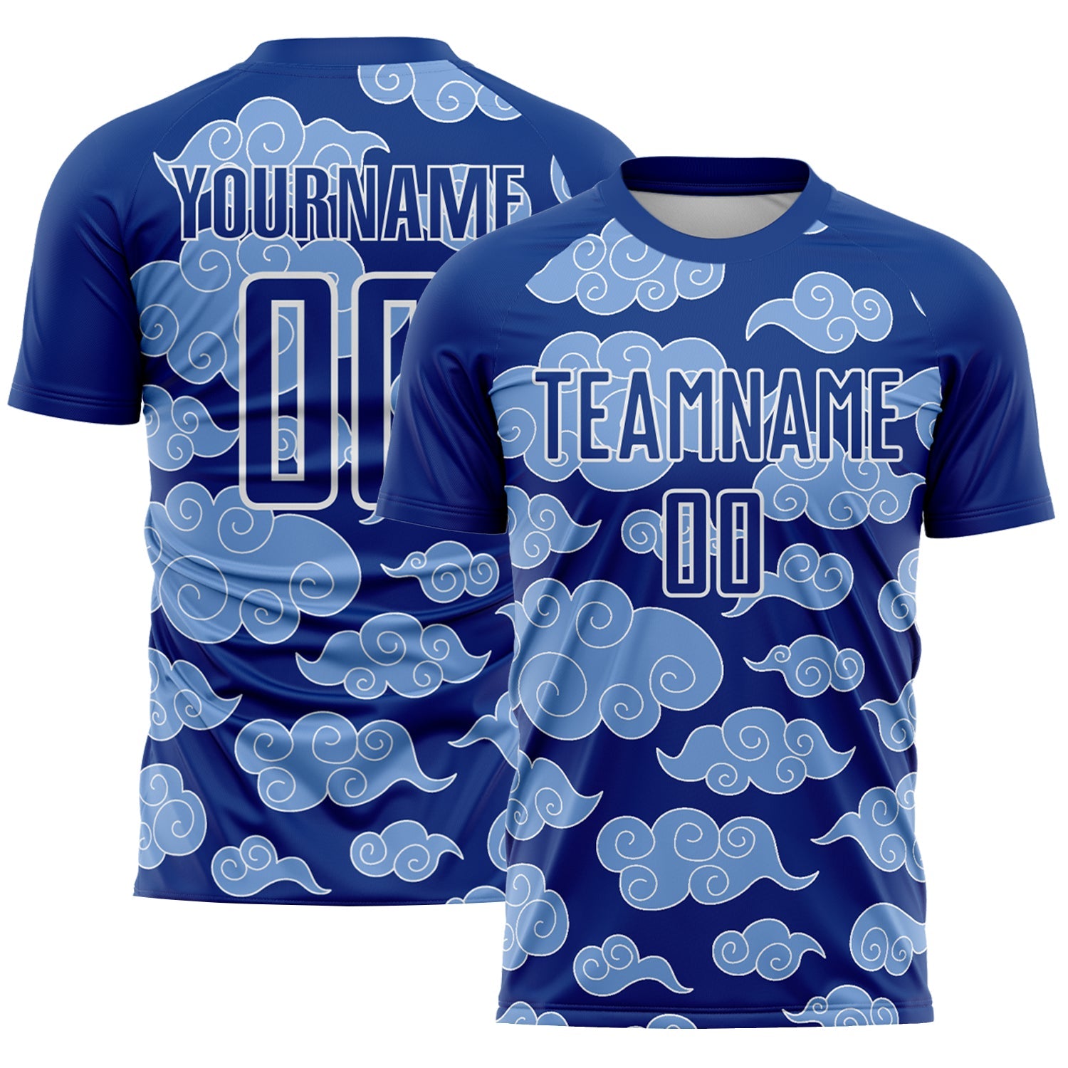 Custom Royal White Cloud Pattern Sublimation Soccer Uniform Jersey - Sky-Custom