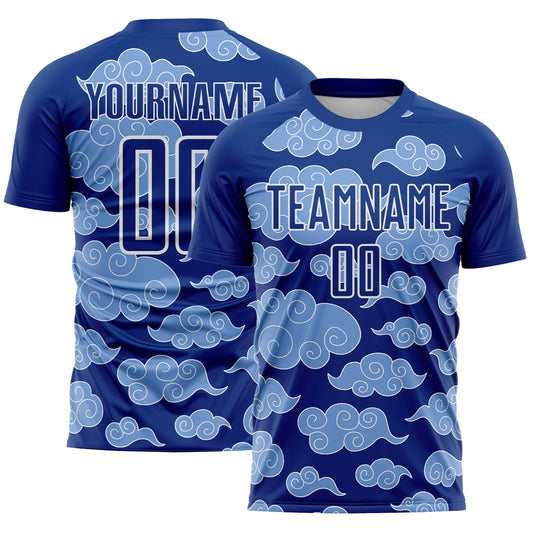Custom Royal White Cloud Pattern Sublimation Soccer Uniform Jersey - Sky-Custom
