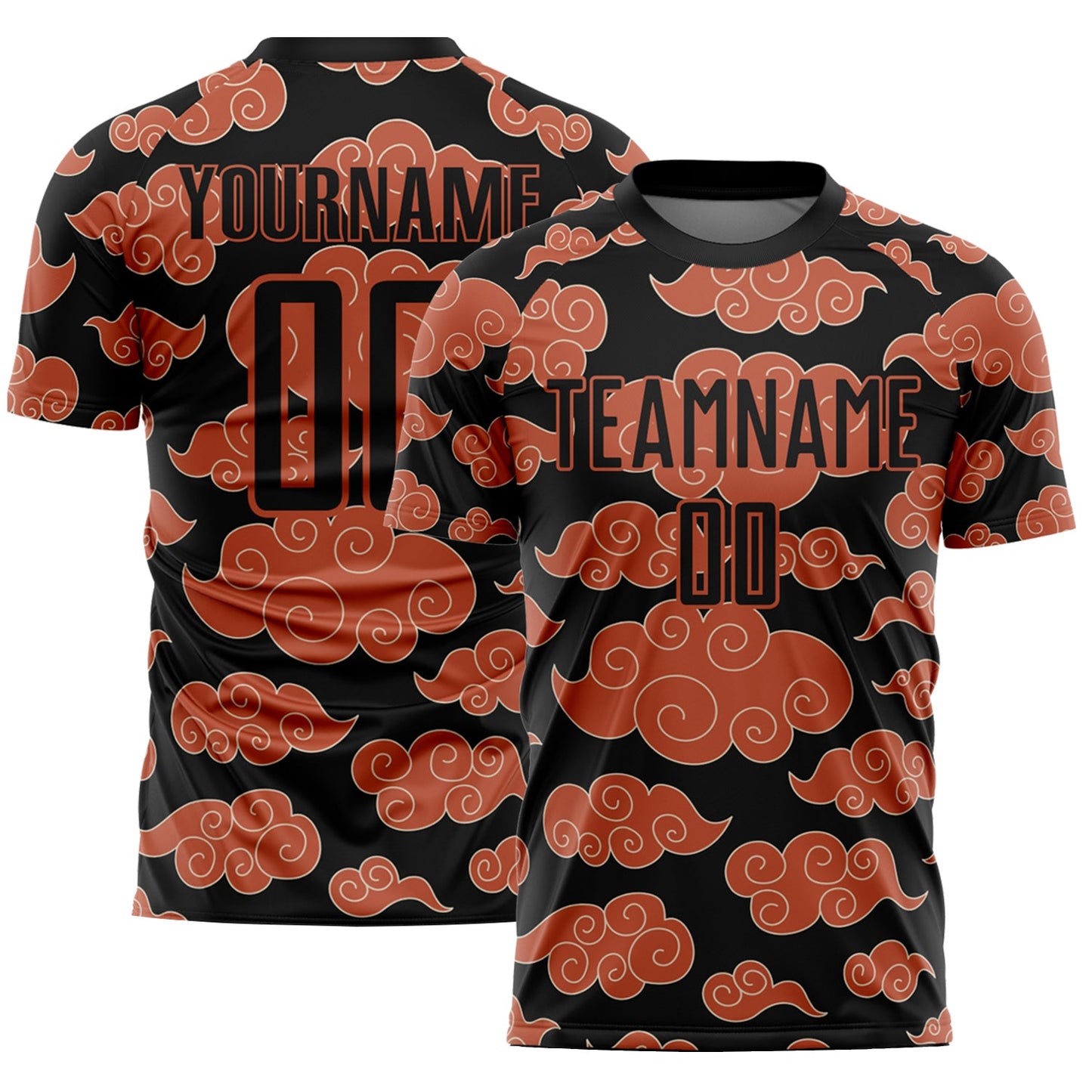 Custom Black Orange Cloud Pattern Sublimation Soccer Uniform Jersey - Sky-Custom