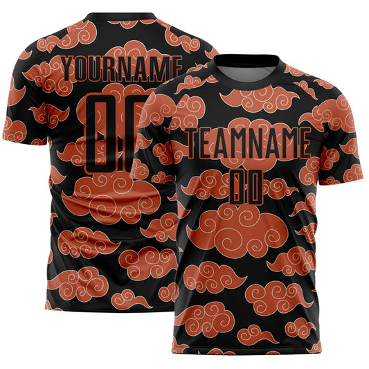 Custom Black Orange Cloud Pattern Sublimation Soccer Uniform Jersey - Sky-Custom