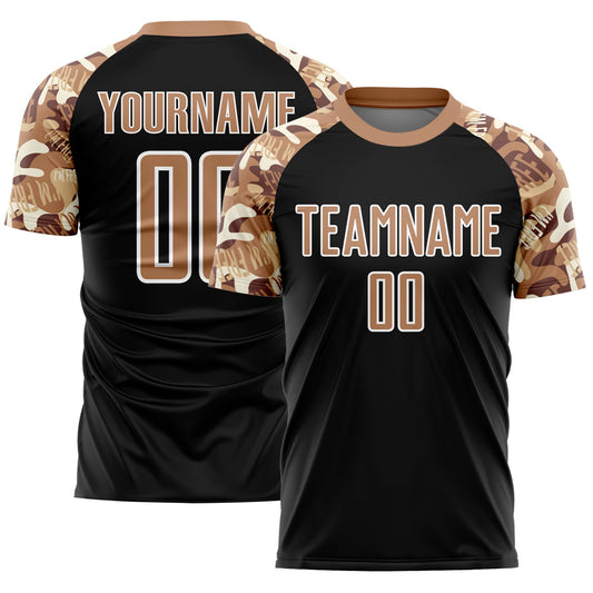Custom Black Old Gold-White Camouflage Sublimation Soccer Uniform Jersey - Sky-Custom