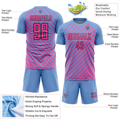 Custom Light Blue Pink-Black Slash Sublimation Soccer Uniform Jersey - Sky-Custom