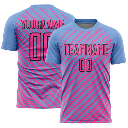 Custom Light Blue Pink-Black Slash Sublimation Soccer Uniform Jersey - Sky-Custom