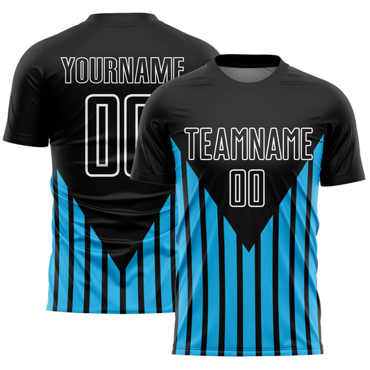 Custom Black Sky Blue-White Lines Sublimation Soccer Uniform Jersey - Sky-Custom