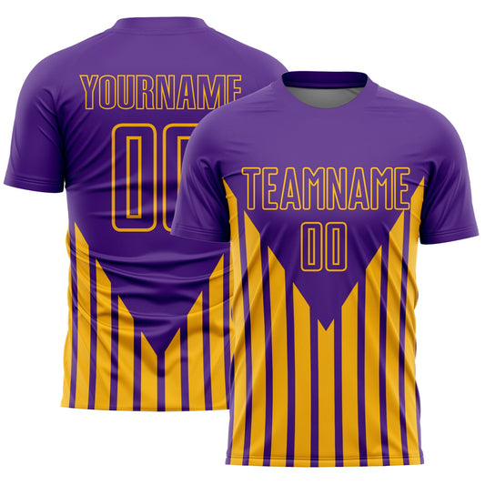 Custom Purple Gold Lines Sublimation Soccer Uniform Jersey - Sky-Custom