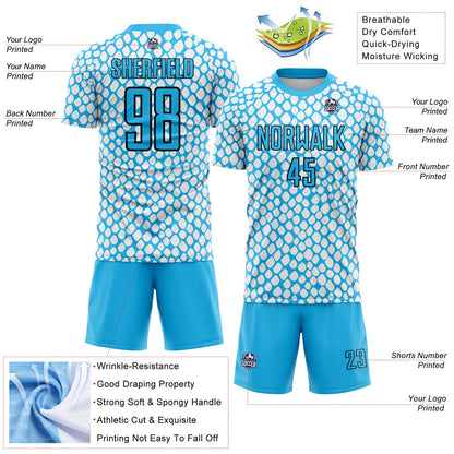 Custom Sky Blue Black-White Snake Skin Sublimation Soccer Uniform Jersey - Sky-Custom