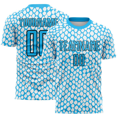 Custom Sky Blue Black-White Snake Skin Sublimation Soccer Uniform Jersey - Sky-Custom