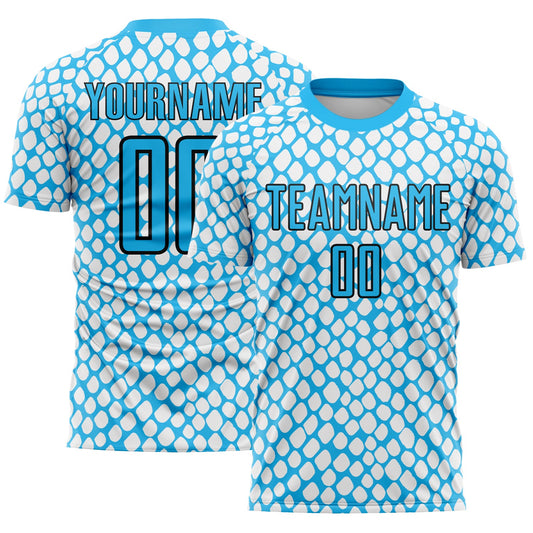 Custom Sky Blue Black-White Snake Skin Sublimation Soccer Uniform Jersey - Sky-Custom