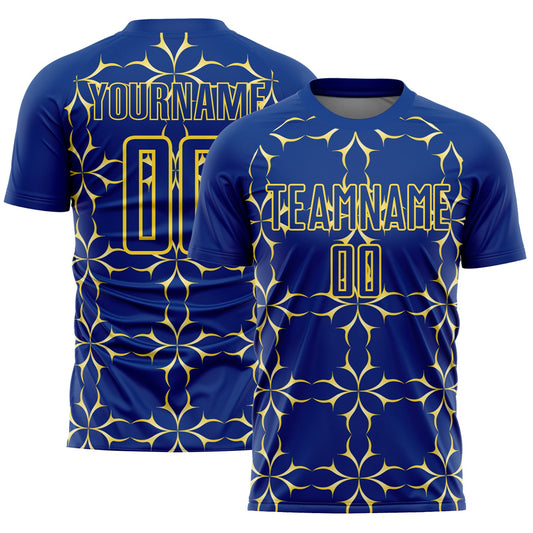 Custom Royal Yellow Damask Pattern Sublimation Soccer Uniform Jersey - Sky-Custom