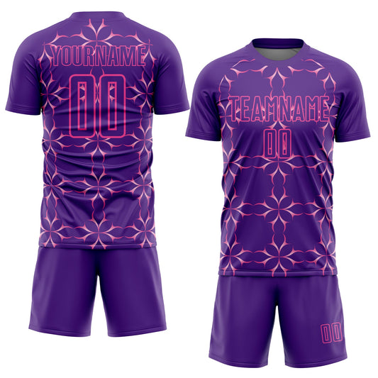 Custom Purple Pink Damask Pattern Sublimation Soccer Uniform Jersey - Sky-Custom