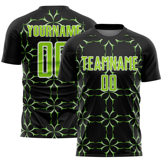 Custom Black Neon Green-White Damask Pattern Sublimation Soccer Uniform Jersey - Sky-Custom