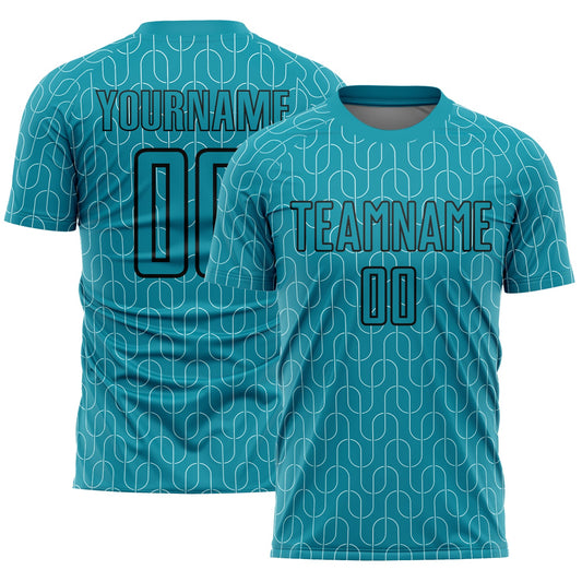 Custom Teal Black Geometric Pattern Sublimation Soccer Uniform Jersey - Sky-Custom