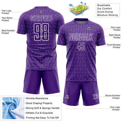 Custom Purple White Geometric Pattern Sublimation Soccer Uniform Jersey - Sky-Custom