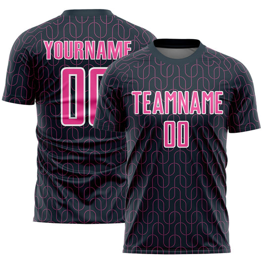 Custom Navy Pink-White Geometric Pattern Sublimation Soccer Uniform Jersey - Sky-Custom
