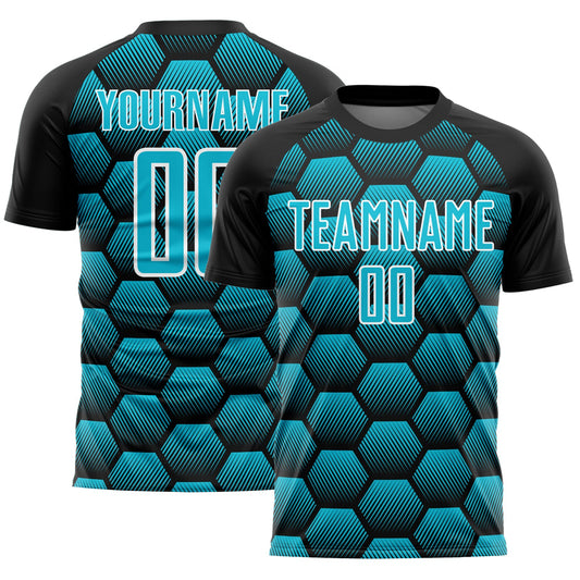 Custom Black Lakes Blue-White Hexagons Pattern Sublimation Soccer Uniform Jersey - Sky-Custom