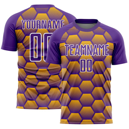 Custom Purple Gold-White Hexagons Pattern Sublimation Soccer Uniform Jersey - Sky-Custom
