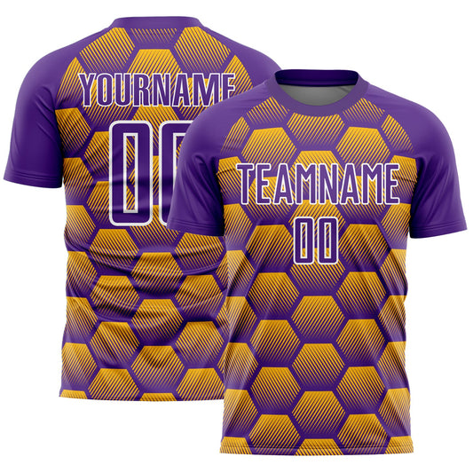 Custom Purple Gold-White Hexagons Pattern Sublimation Soccer Uniform Jersey - Sky-Custom