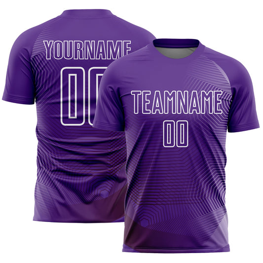 Custom Purple White Geometric Lines Sublimation Soccer Uniform Jersey - Sky-Custom