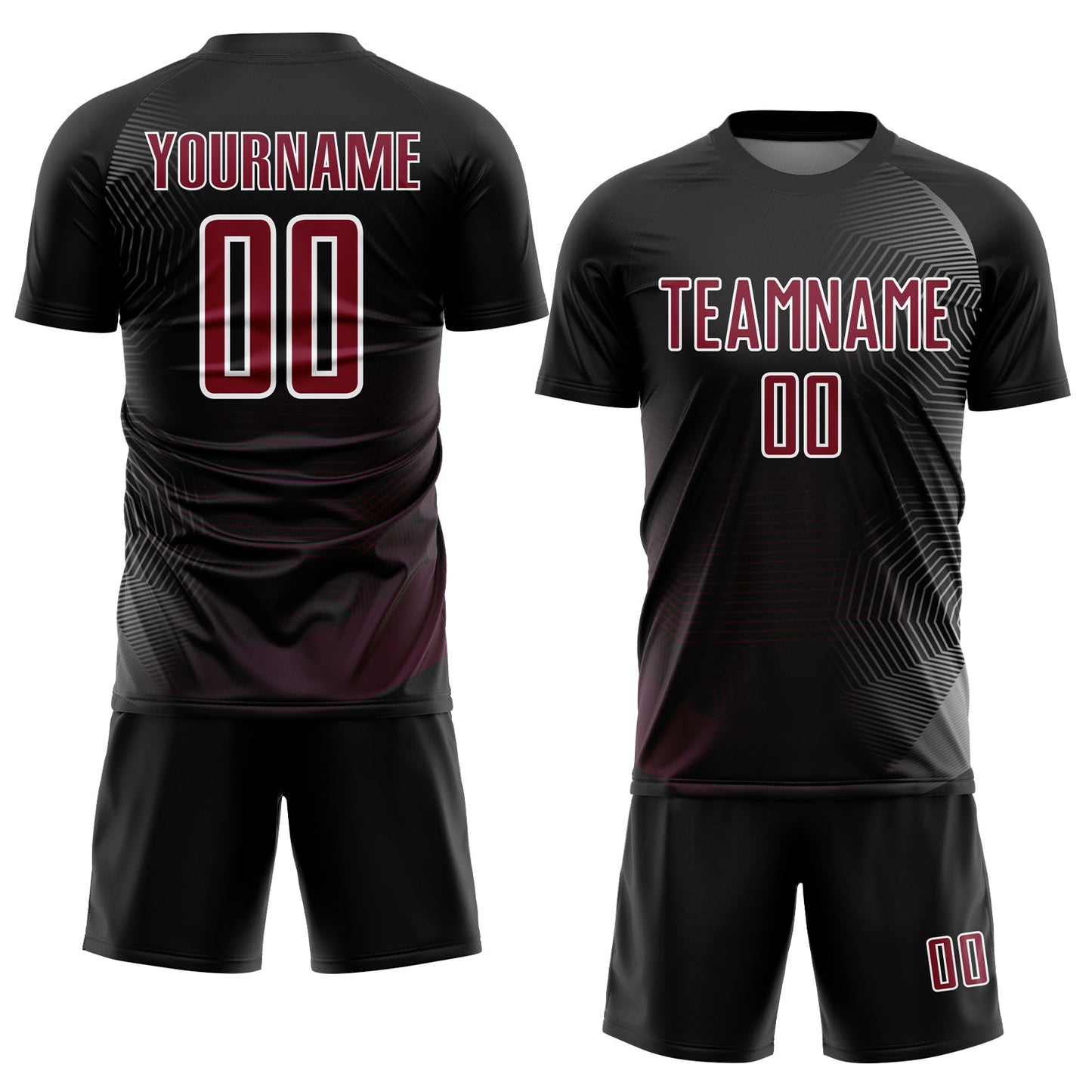 Custom Black Crimson-White Geometric Lines Sublimation Soccer Uniform Jersey - Sky-Custom