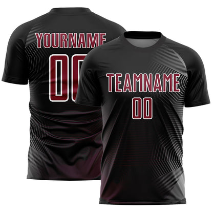 Custom Black Crimson-White Geometric Lines Sublimation Soccer Uniform Jersey - Sky-Custom