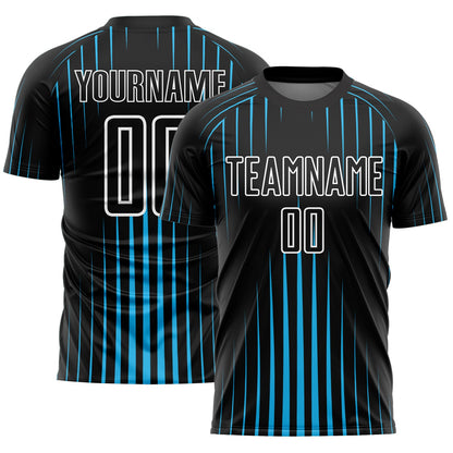 Custom Black Sky Blue-White Lines Sublimation Soccer Uniform Jersey - Sky-Custom