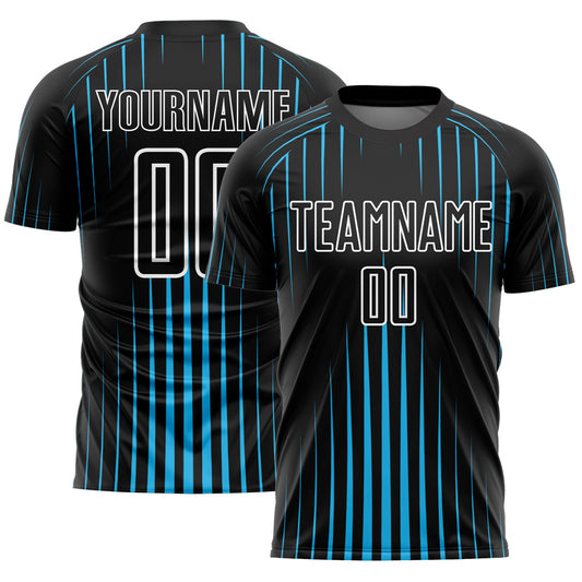 Custom Black Sky Blue-White Lines Sublimation Soccer Uniform Jersey - Sky-Custom