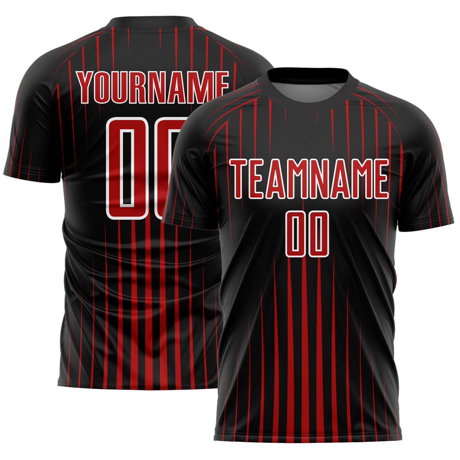 Custom Black Red-White Lines Sublimation Soccer Uniform Jersey - Sky-Custom