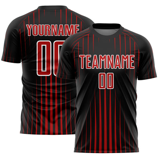 Custom Black Red-White Lines Sublimation Soccer Uniform Jersey - Sky-Custom