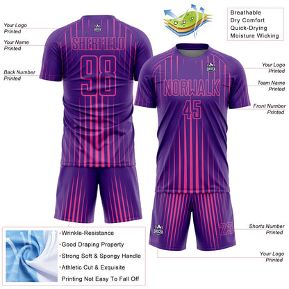 Custom Purple Pink Lines Sublimation Soccer Uniform Jersey - Sky-Custom