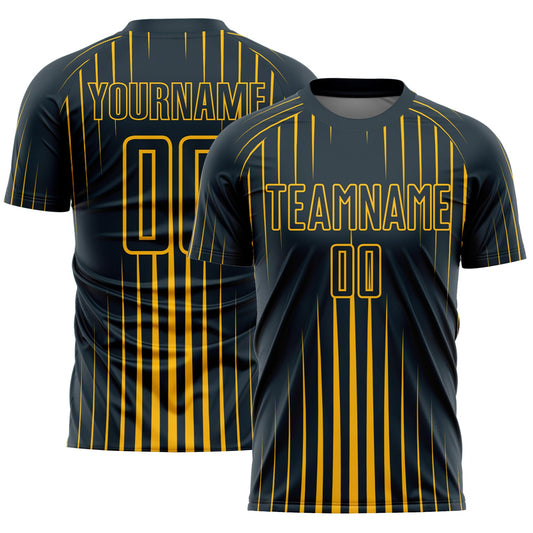 Custom Navy Gold Lines Sublimation Soccer Uniform Jersey - Sky-Custom