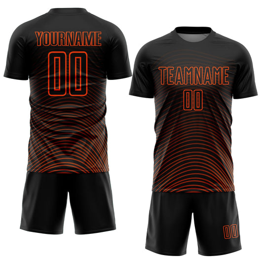 Custom Black Orange Gradient Geometric Lines Sublimation Soccer Uniform Jersey - Sky-Custom