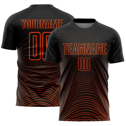 Custom Black Orange Gradient Geometric Lines Sublimation Soccer Uniform Jersey - Sky-Custom