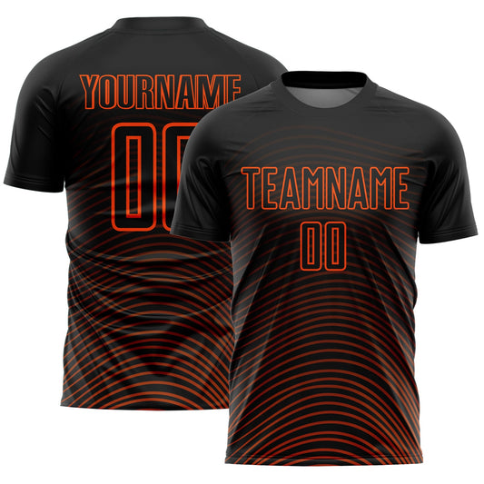Custom Black Orange Gradient Geometric Lines Sublimation Soccer Uniform Jersey - Sky-Custom