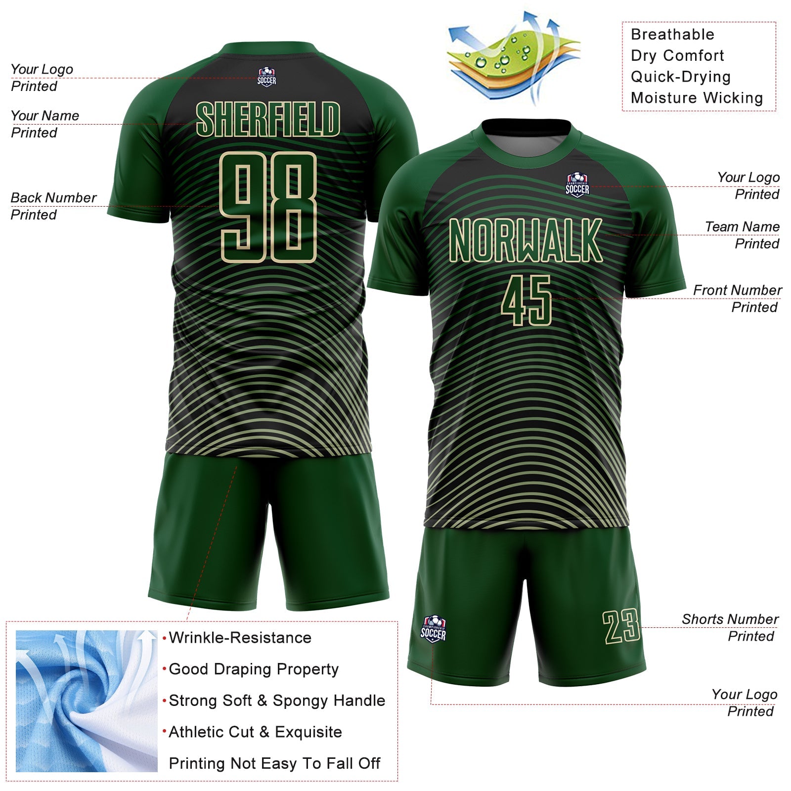 Custom Green Cream-Black Gradient Geometric Lines Sublimation Soccer Uniform Jersey - Sky-Custom