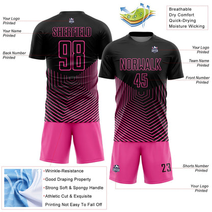 Custom Black Pink Geometric Lines Sublimation Soccer Uniform Jersey - Sky-Custom