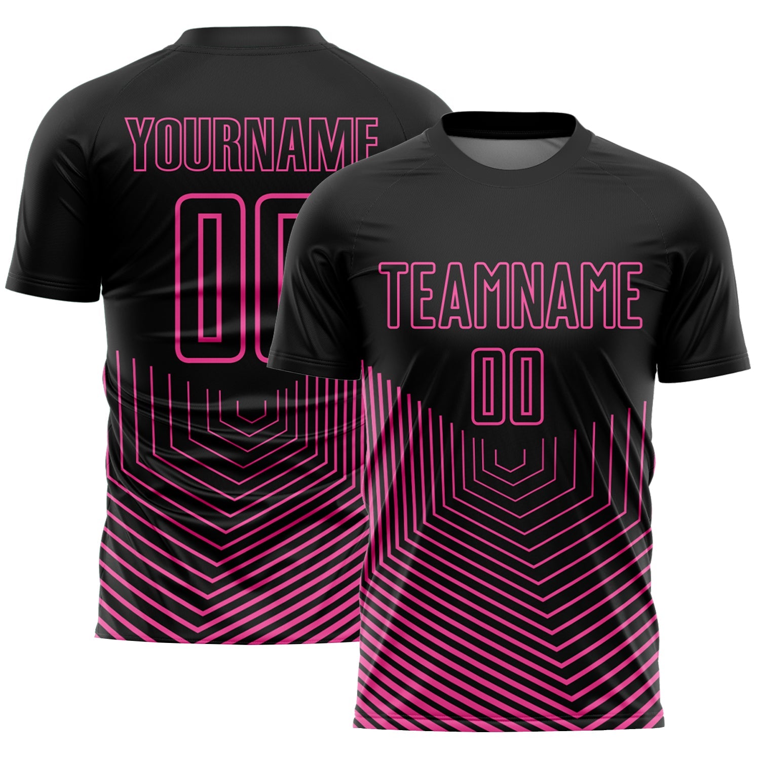 Custom Black Pink Geometric Lines Sublimation Soccer Uniform Jersey - Sky-Custom