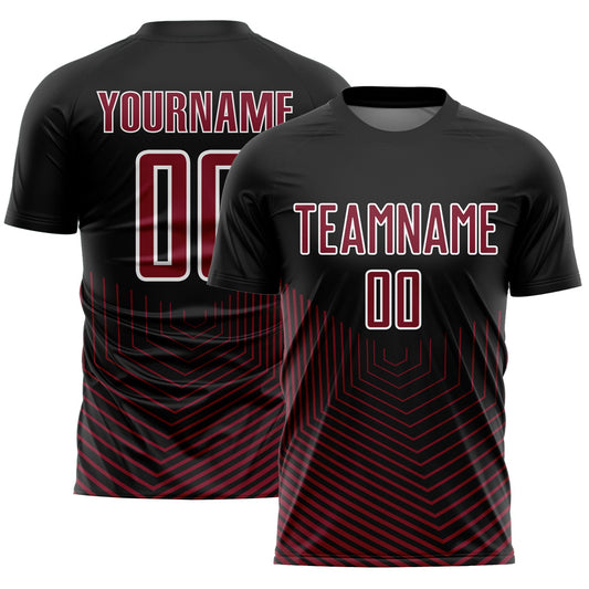 Custom Black Crimson-White Geometric Lines Sublimation Soccer Uniform Jersey - Sky-Custom