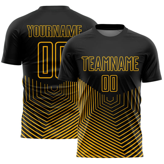 Custom Black Gold Geometric Lines Sublimation Soccer Uniform Jersey - Sky-Custom