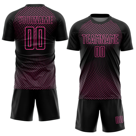 Custom Black Pink Geometric Lines Sublimation Soccer Uniform Jersey - Sky-Custom