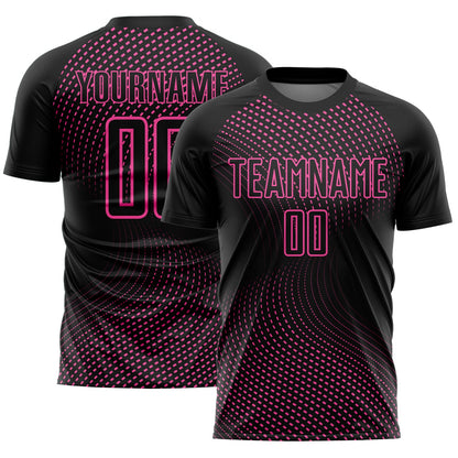 Custom Black Pink Geometric Lines Sublimation Soccer Uniform Jersey - Sky-Custom
