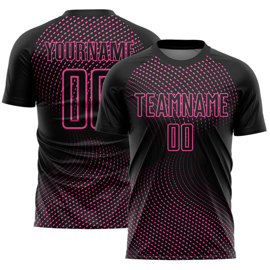 Custom Black Pink Geometric Lines Sublimation Soccer Uniform Jersey - Sky-Custom