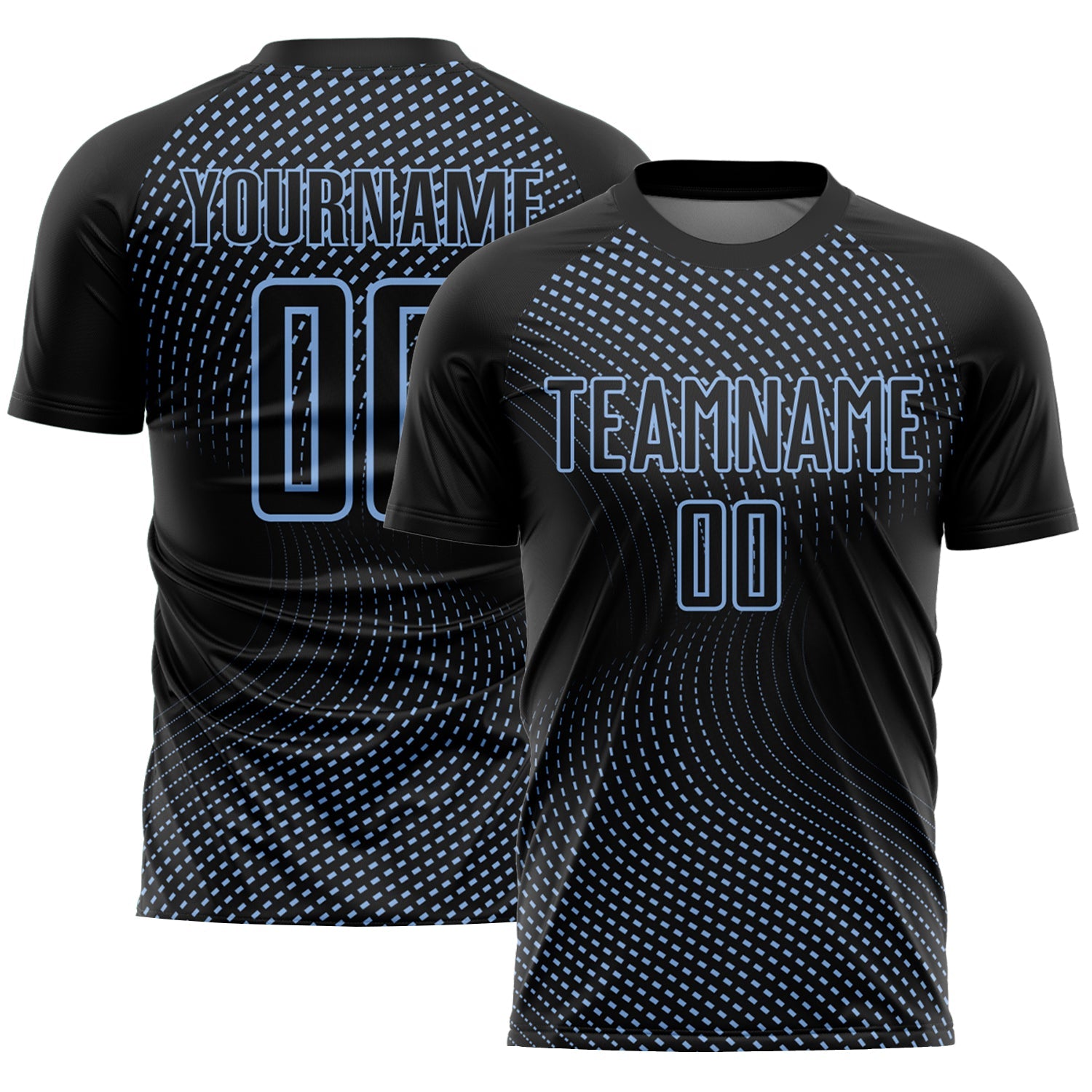 Custom Black Light Blue Geometric Lines Sublimation Soccer Uniform Jersey - Sky-Custom