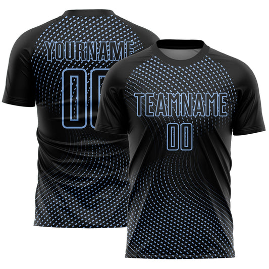 Custom Black Light Blue Geometric Lines Sublimation Soccer Uniform Jersey - Sky-Custom